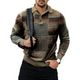 thumbnail image 1 of Frontwalk Mens Casual Polo Shirt Geometric Print Buttons T Shirts Lapel Neck Long Sleeve Pullover Tops Tee Style G S, 1 of 2