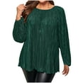 thumbnail image 3 of Bxsruta Tops for Women, Women's Pleated Round Neck Long Sleeve Top, Casual Loose Fit Blouse, 3 of 8