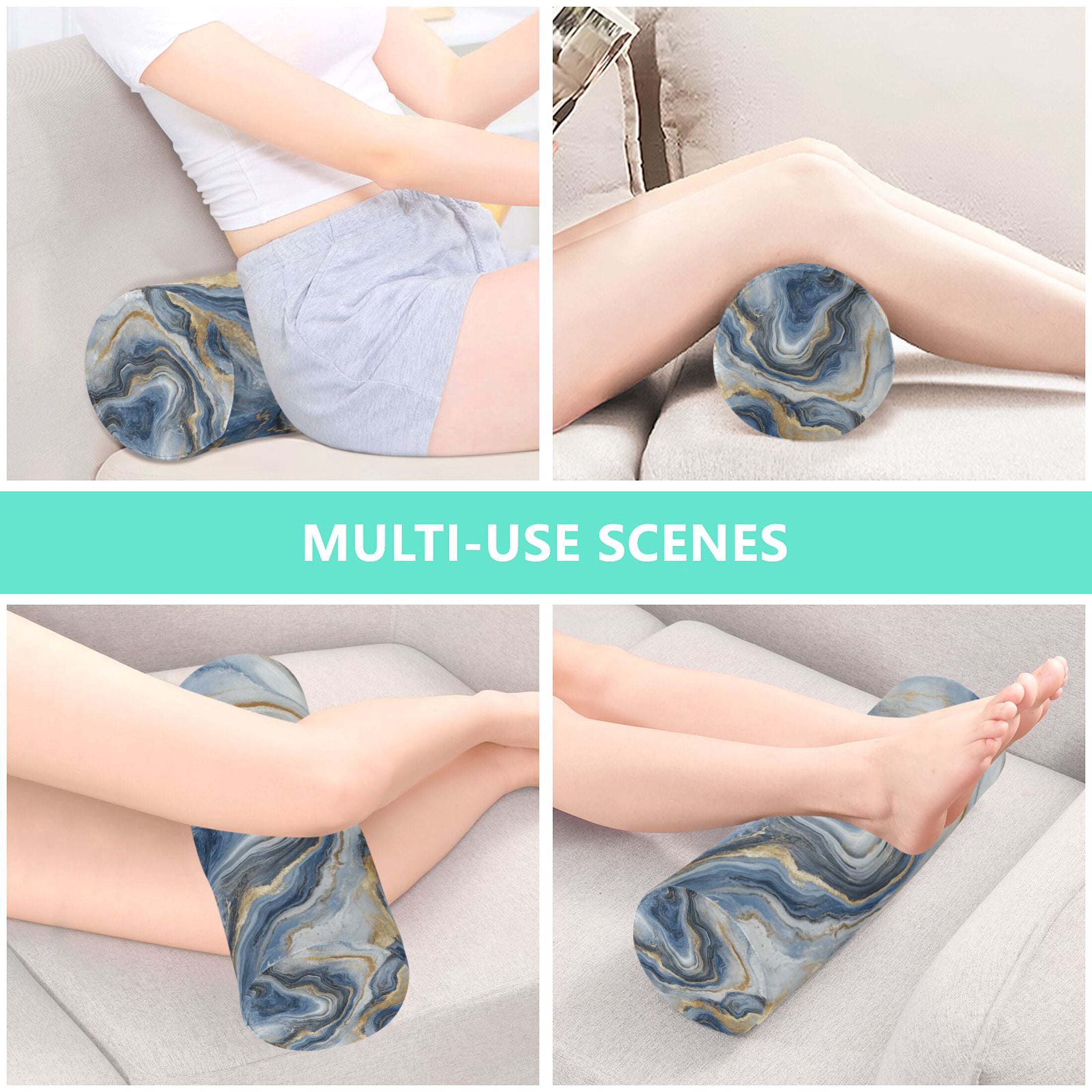 Neck pillow Round Cervical Pillow Cylindrical Pillow Lumbar Pillow Sofa Headrest Pillow Support For the Back, Neck and Head Blue Marble