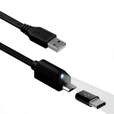 Micro-USB and USB-C 2-in-1 6ft Long USB Cable for Amazon Fire Max 11 (2023) - Type-C Adapter Fast Charging Power Cord Sync Wire LED Light Compatible With Amazon Fire Max 11 (2023) Tablet