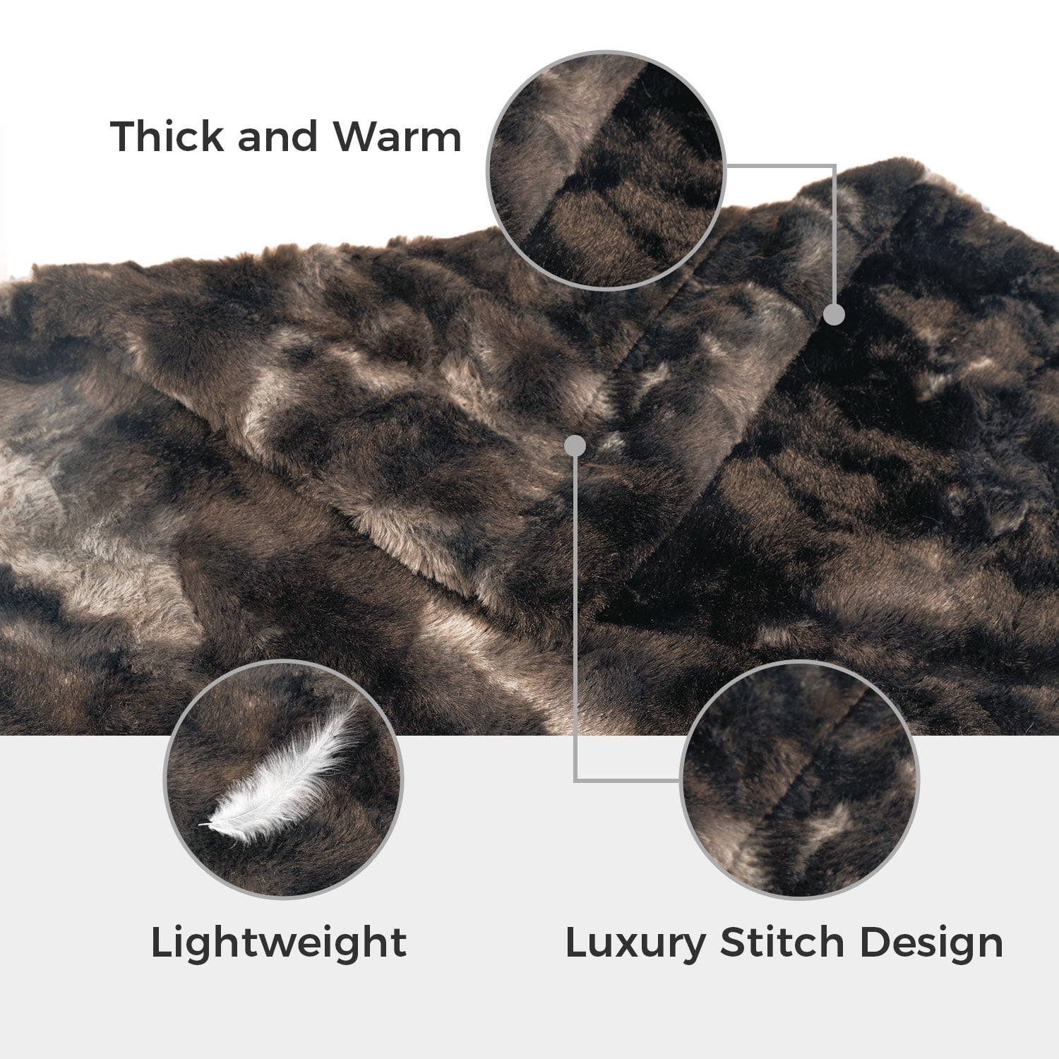 MOOFUN Faux Rabbit Fur Throw Blanket- 50x60 inches, Soft Fluffy Cozy Warm Fuzzy Machine Washable, Durable Blanket for Couch and Bed - Brown