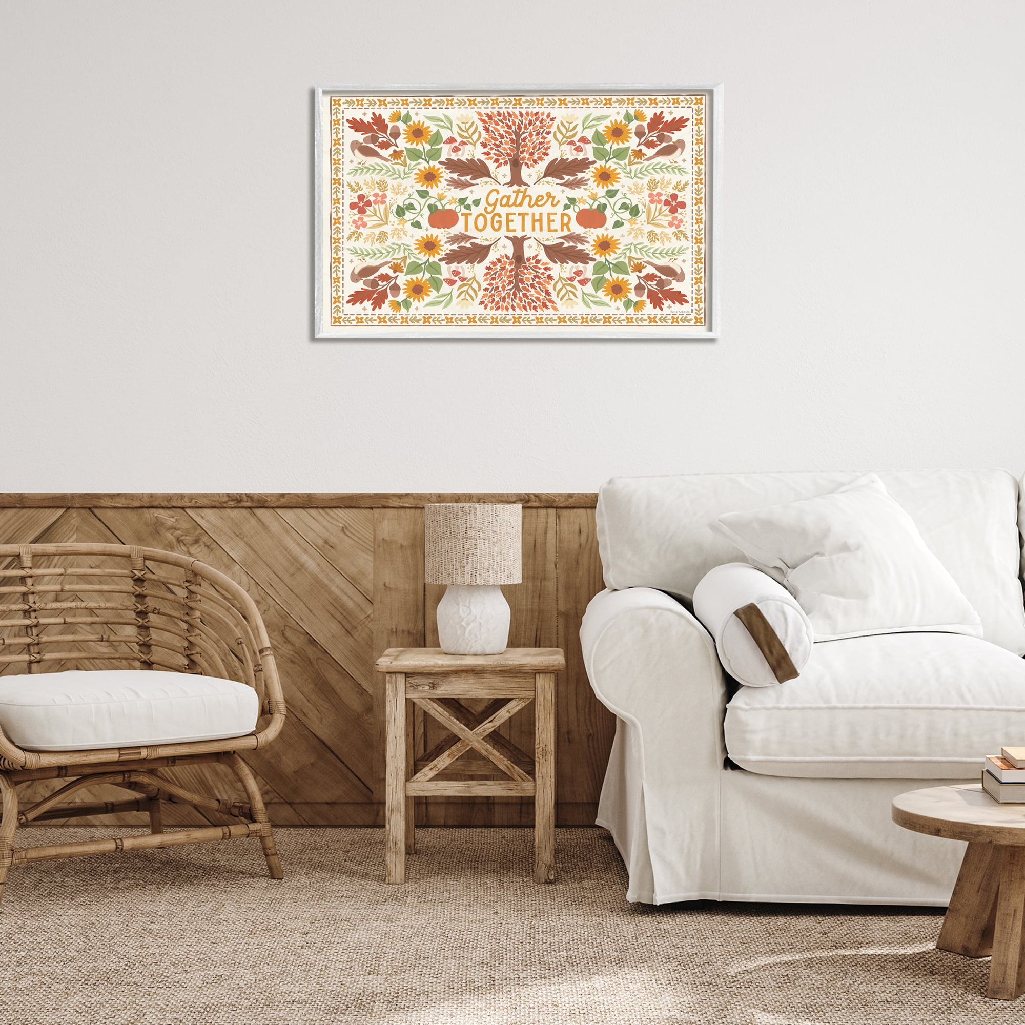 Stupell Industries Gather Together Pattern Landscape Painting White Framed Art Prints Wall Art, 30 x 20