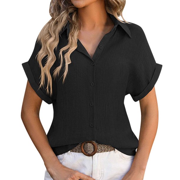 Camisa informal de manga corta holgada con botones, estampado floral y transparente en blanco, poliéster, tallas S-XXL, posición aleatoria