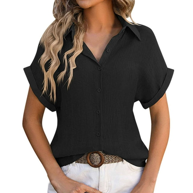 Camisa informal de manga corta holgada con botones, estampado floral y transparente en blanco, poliéster, tallas S-XXL, posición aleatoria