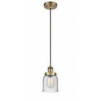 916-1P-BB-G54-Innovations Lighting-Bell - 1 Light Cord Hung Mini Pendant In Industrial Style-10 Inches Tall and 5 Inches Wide-Brushed Brass