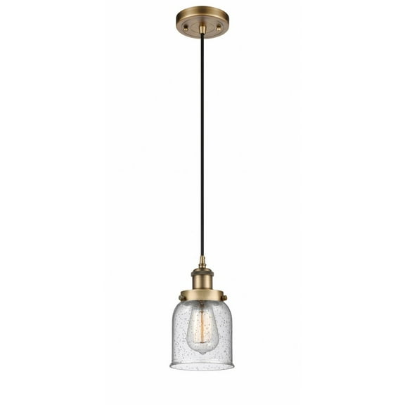 916-1P-BB-G54-Innovations Lighting-Bell - 1 Light Cord Hung Mini Pendant In Industrial Style-10 Inches Tall and 5 Inches Wide-Brushed Brass