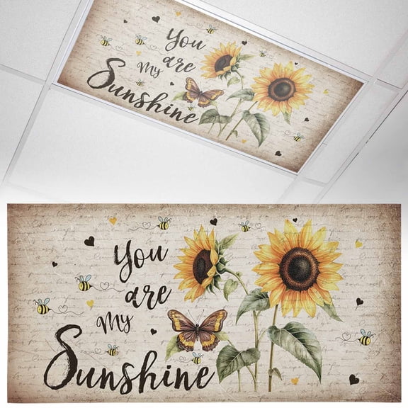 Ceiling Light Cover for Classroom, You Are My Sunshine Magnetic Fluorescent Light Covers Filter for School,Office, 2X4  FT, Pack of 1, Rustic Sunflower Vintage Letters Pattern