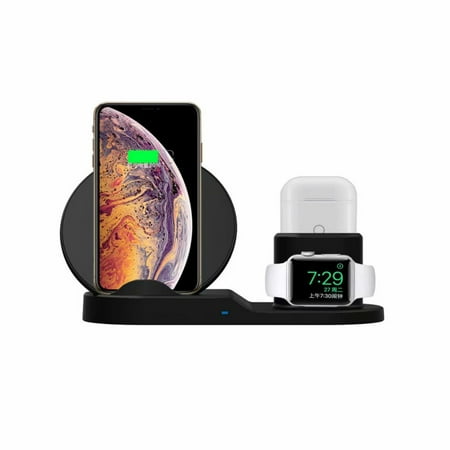 Wireless Charger Compatible iPhone 3 in 1 Charging Stand Compatible Apple Watch AirPods Charging Station Stock Holder Compatible iPhone X/8 Plus/8 AirPods/Apple Watch Series 3/2/1 (Black)