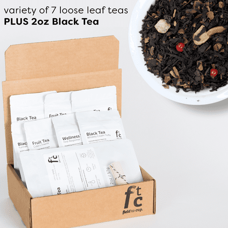 Field to Cup Tea Discovery Box Plus - 8 high quality loose leaf teas - 60+ cups (3.5oz) - Black Tea