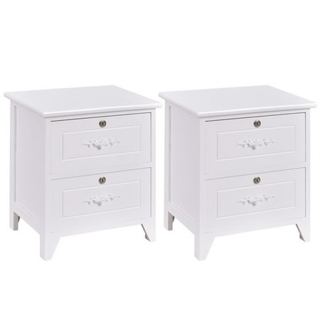 Locking Stand - Costway 2 PCS Wood Elegant Night Stands W/ Locking Drawers Storage Shelf End Table White