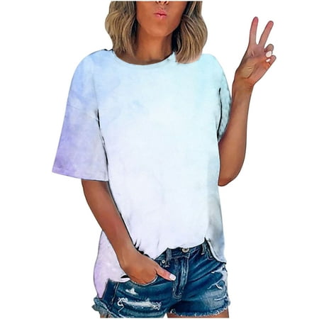 Gosuguu Tie Dye Shirt Women Graphic Tee Shirts for Womens Summer Short Sleeve Crewneck Tops Tshirts Trendy Casual Loose Blouse Deal Of The Day Lightning Deals Best Deal #1