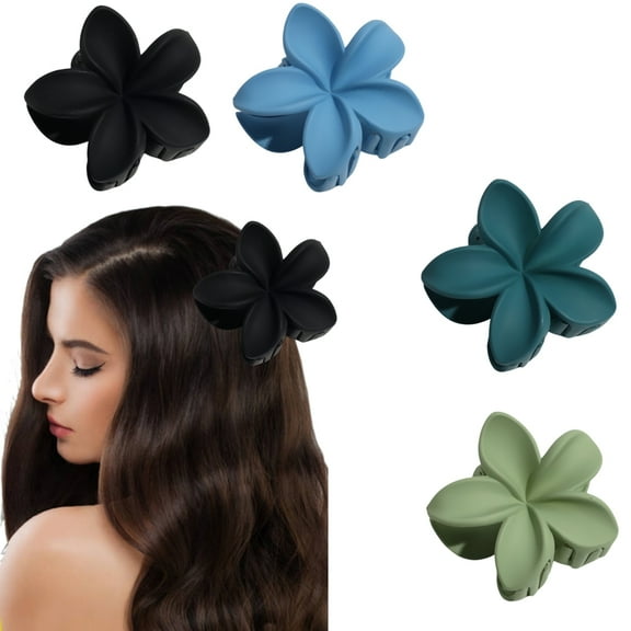 4 PCS Flower Claw Clips for Women 2.8 Inch for Thick Thin Curly Hair Accessories, Cute Girls Gifts, Beach Plumeria Pastel Colors, Style 1