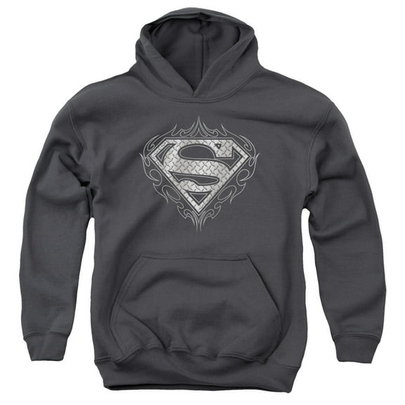 Superman - Tribal Steel Logo - Youth Hooded Sweatshirt - Small