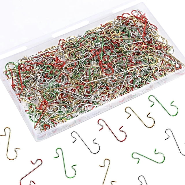 240 ganchos para adornos navideños, ganchos de alambre de metal en forma de S con caja de almacenamiento para colgar bolas de Navidad, adornos para árboles de Navidad (dorado, S)