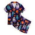 thumbnail image 4 of Enyan Girls Halloween Pajamas Pumpkin/Ghost Sleepwear Set Short Sleeve Kid Loungewear Pjs 2-Piece Set Little Girl Halloween Pajamas(10-11 Years), 4 of 5