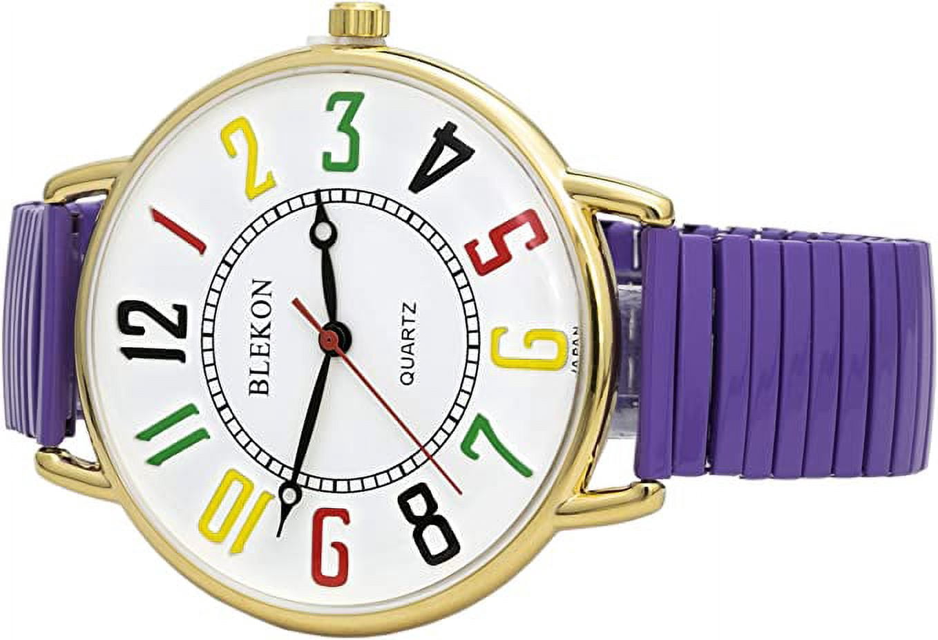 Blekon Women Wrist Watch Large 43mm White Face Stainless Steel Stretch Band Watch Analog Display