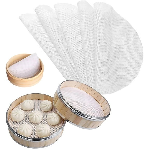 Tutuviw 5Pcs 10in Non-stick Silicone Steamer Mesh Mat,Reusable Round Steamer Liners,White Dim Sum Mesh Mat,Round Dumplings Buns Steamer Mat Steamed Pad for Home Kitchen Cooking
