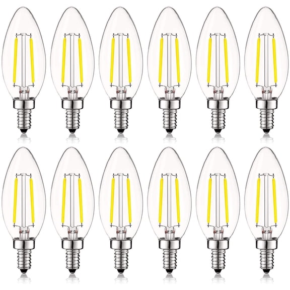 Luxrite 4W E12 Vintage Candelabra Dimmable LED Light Bulbs, 40W Equivalent 400 Lumens, 5000K Bright White, Blunt Tip, 12-Pack