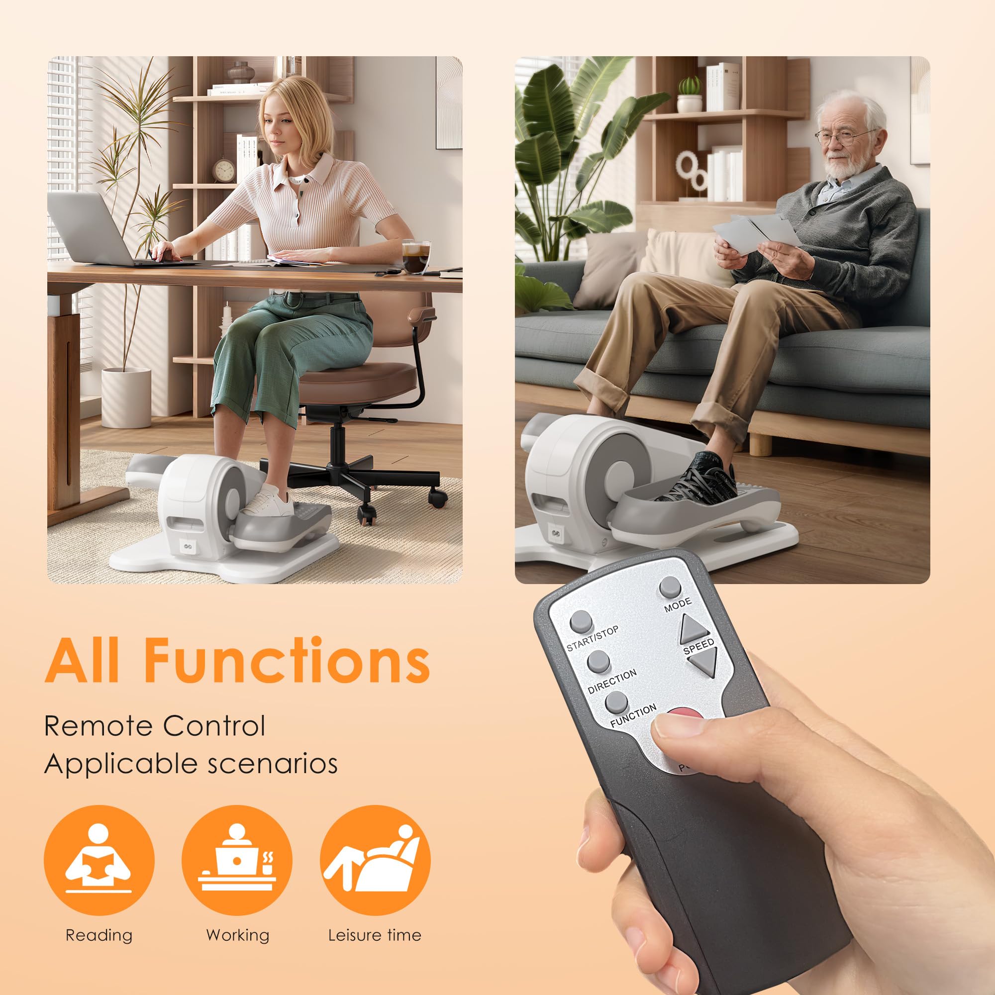 PROHIKER Under Desk Elliptical Machine, Electric Seated Pedal Exerciser Ellipse Leg Exerciser with Remote Control, LCD Display and 12 Adjustable Speeds, Leg Exerciser While Sitting for Seniors, White