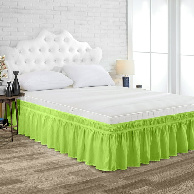 Dee's Collection California King Size Microfiber Wrap Around Solid Bed Skirt with Elastic Belt (9 Inch Drop, Parrot Green)