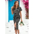 thumbnail image 3 of Yesfashion Women Boho Short Sleeve V Neck Dresses Ruched Bodycon High Empire With Tie Slit Hem Dress, 3 of 5