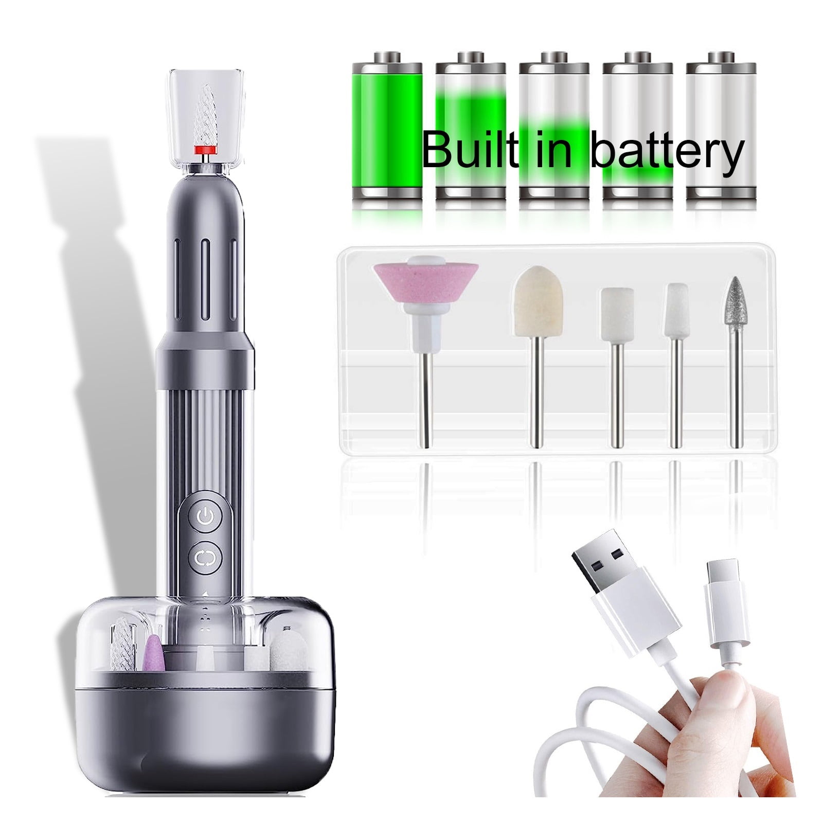 Professional Electric Nail Drill Manicure Machine, Portable Rechargeable Nail Sander Nail Tools For Home Stable Six Gears ,Lightweight and Portable