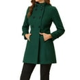 thumbnail image 5 of INSPIRE CHIC Women's Coat Double Breasted Midi Length Stand Collar Long Sleeve Coat XS Green, 5 of 8