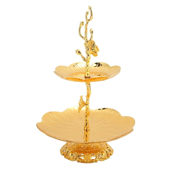 2 Layer Cupcake Stand, Metal Material 2 Tiered Gold Cake Stand European Style  for Dessert for Candy for Dried Fruit