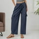 thumbnail image 2 of Pantalones de lino Pantalones cargo elásticos de cintura alta con cordón para mujer, 2 of 6