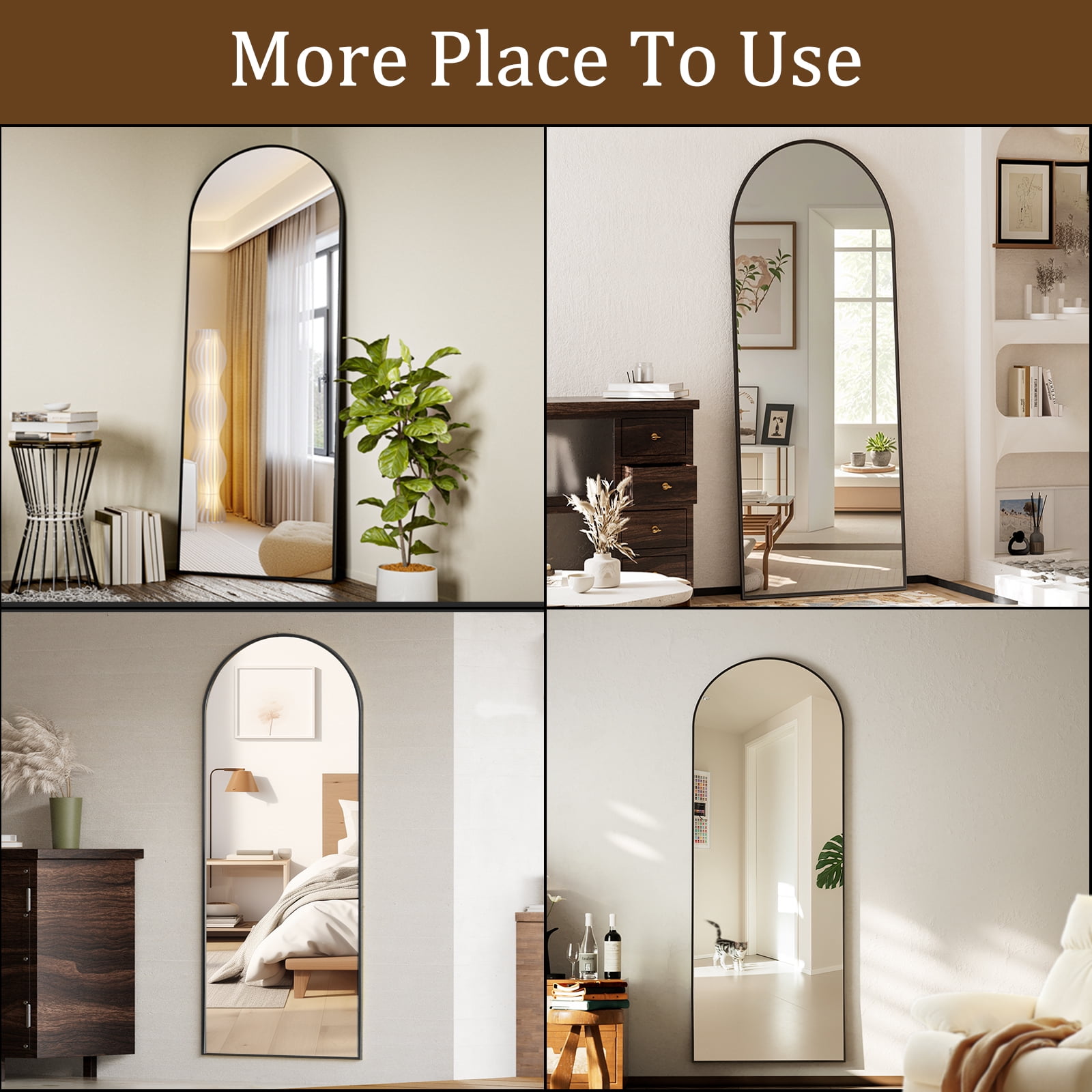 Anyrose 65.3"x24" Arched Full-length Mirror Free-standing Floor Mirror