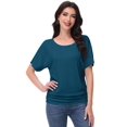 thumbnail image 4 of Women's Dolman Top Boat Neck Comfortable Short Sleeve Solid Gentle Tees Casual T Shirt with Side Shirring Detail, 4 of 6