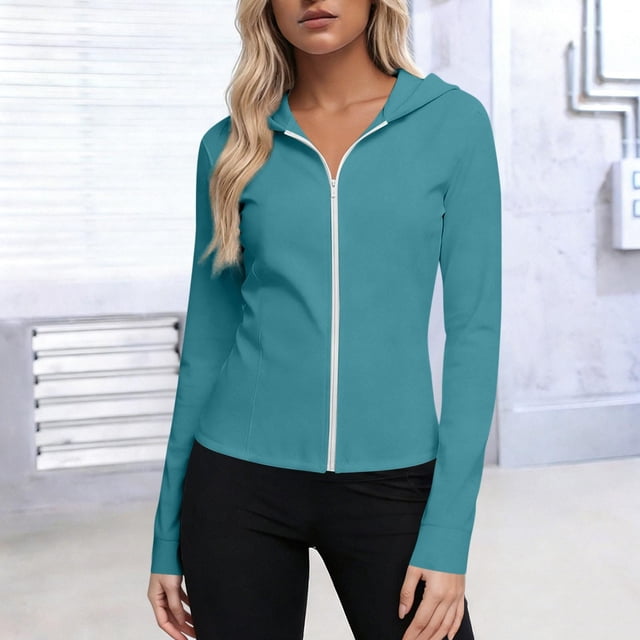 Neewe Veste Athlétique Légère pour Femmes à Taille Froncée, Protection Solaire, Fermeture Éclair Complète, Chandails à Manches Longues, Randonnée Plein Air avec Poches