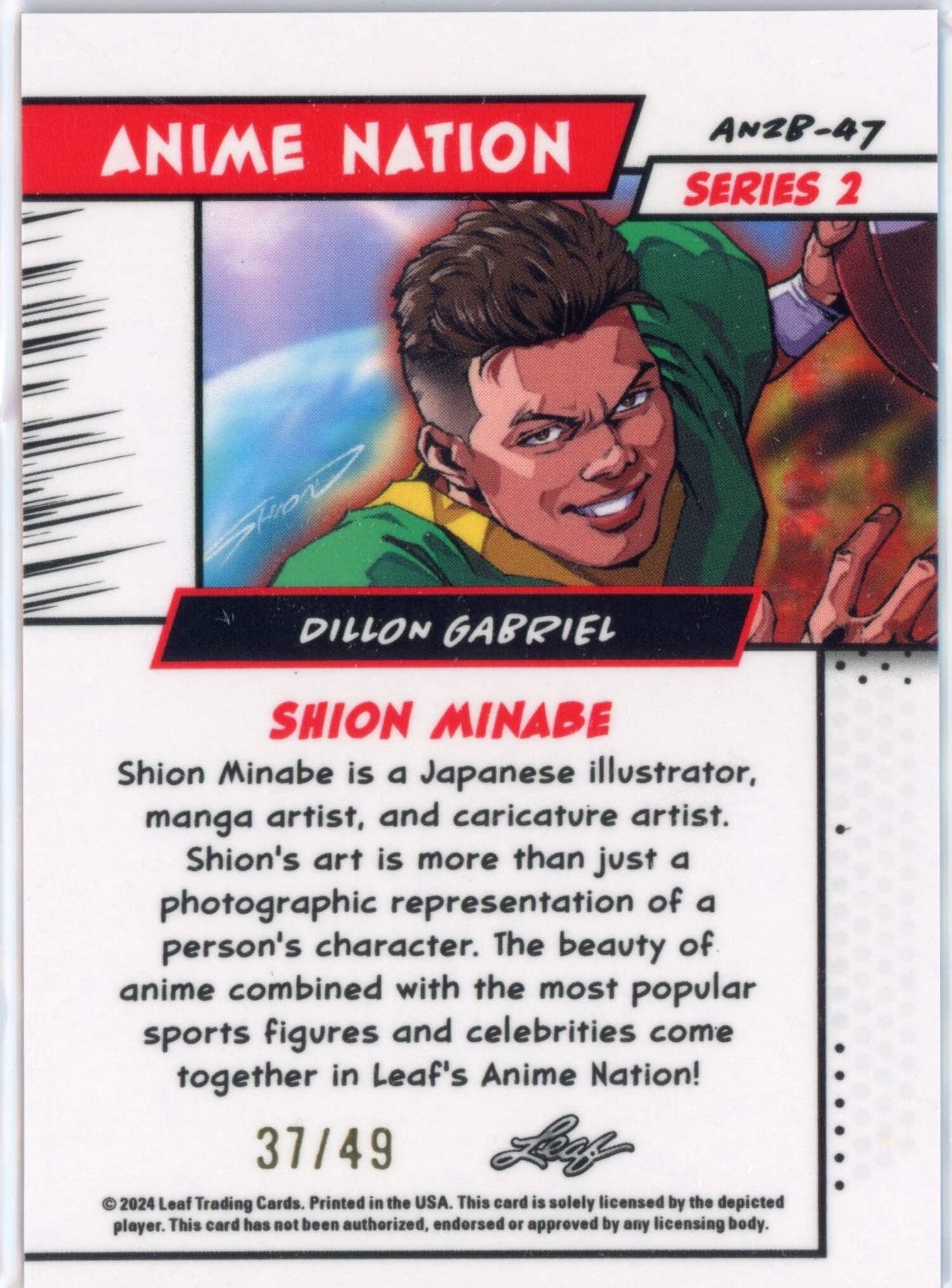 2025 Leaf Web Exclusives Anime Nation Dillion Gabriel #47 Purple /49 Rookie RC Football Card