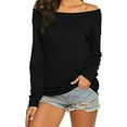 thumbnail image 3 of Women'S Long Sleeve Boat Neck Off Shoulder Blouse Tops Black S, 3 of 8