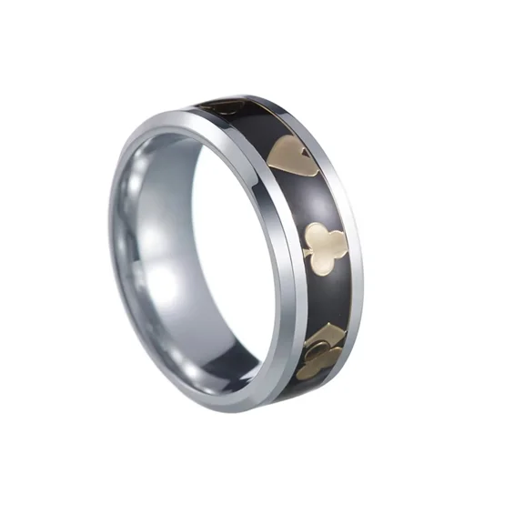 PAMTIER Street Style Poker Suit Ring for Men Women Spade Heart Design Stainless Steel Minimalist Bold Graphic Statement Jewelry Gold Size 11