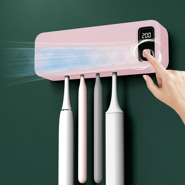 Secador y desinfectante de cepillos de dientes para baño | Soporte de cepillos de dientes de pared con 5 ranuras | Secado por aire caliente y luz UV | Recargable por USB | Sin perforaciones