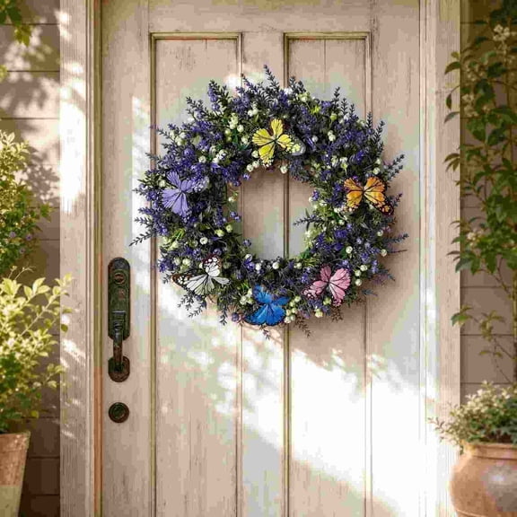 Bcylexb Floral Wreaths for Front Door, 13.8" Artificial Colorful Flower Door Wreath All Season Hanging Wreaths for Garden Porch Wall Window Decor