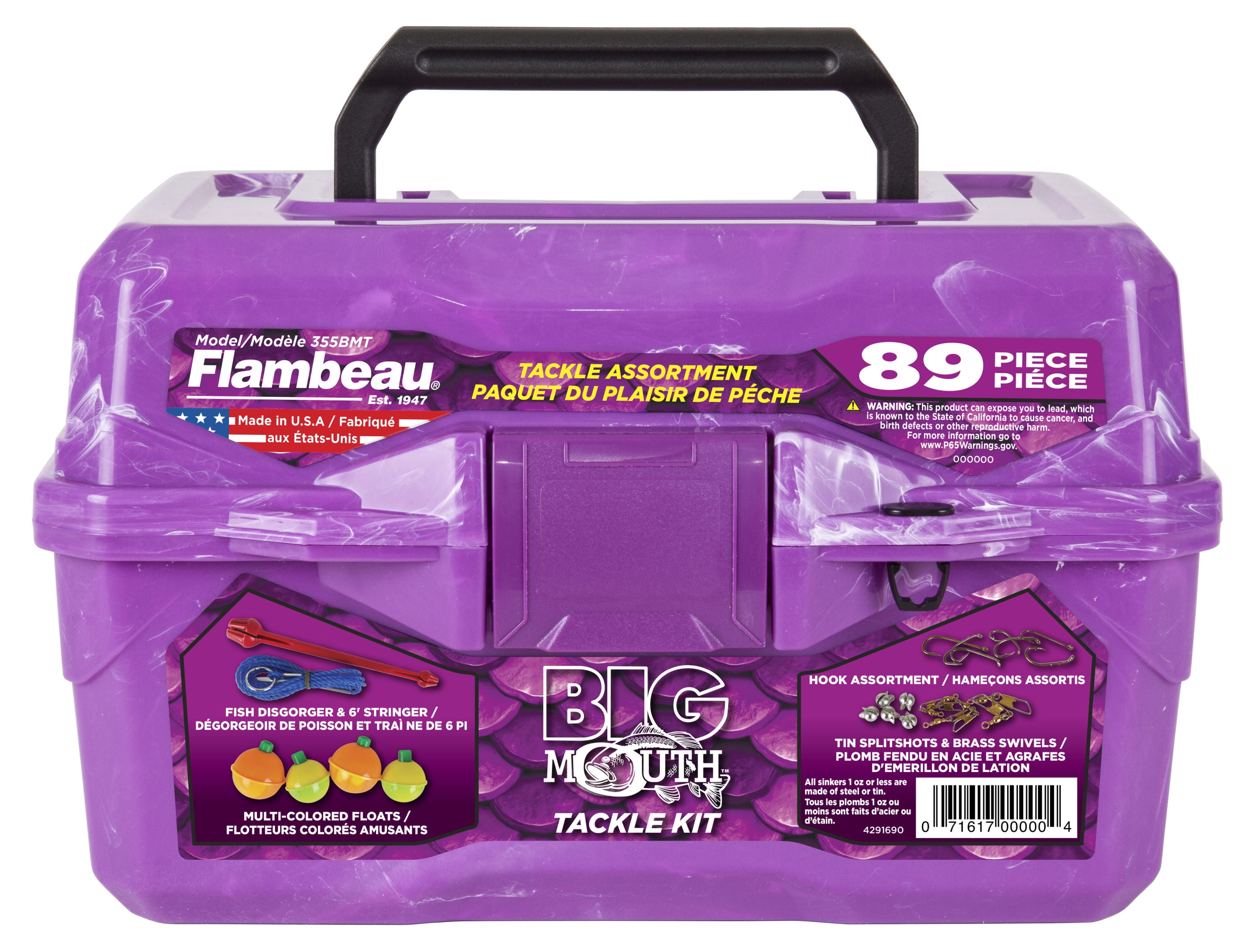 Flambeau Outdoors, 355BMT Big Mouth Tackle Box 89 Piece Kids Tackle Box  Kit, Purple, 8.75 inches 