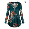 thumbnail image 1 of Camisa de manga larga con cuello en V superior para mujer Blusa informal con estampado floral, S, Verde oscuro Methold AP000933-04, 1 of 7