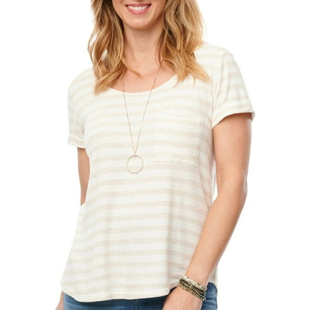 Democracy Womens Stripe Print Foil Short Sleeve Top