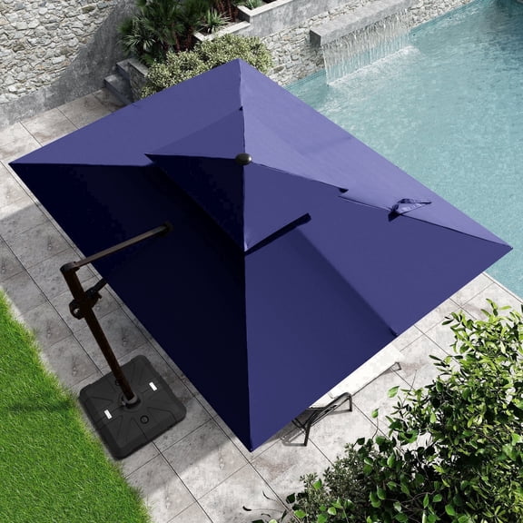 Crestlive Products 9x11FT Rectangular Cantilever Umbrella with Base, Windproof Double Top, 350lbs, 360-degree Rotating, Blue