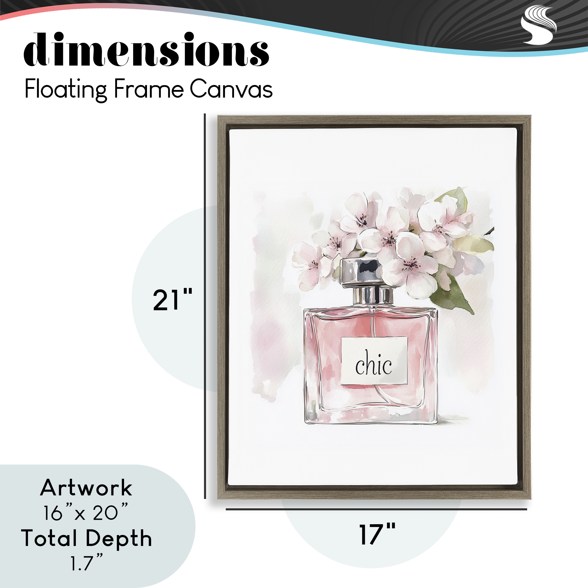 Cherry Blossom Chic Perfume Brown Framed Floater Canvas Wall Art, design by Christine Simpson Art