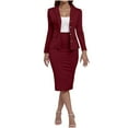 thumbnail image 2 of Abomasnow Plus Size Business Suit Sets for Women's 2 Piece Outfits Collarless Peplum Blazer Formal Pencil Skirt Suit, 2 of 7