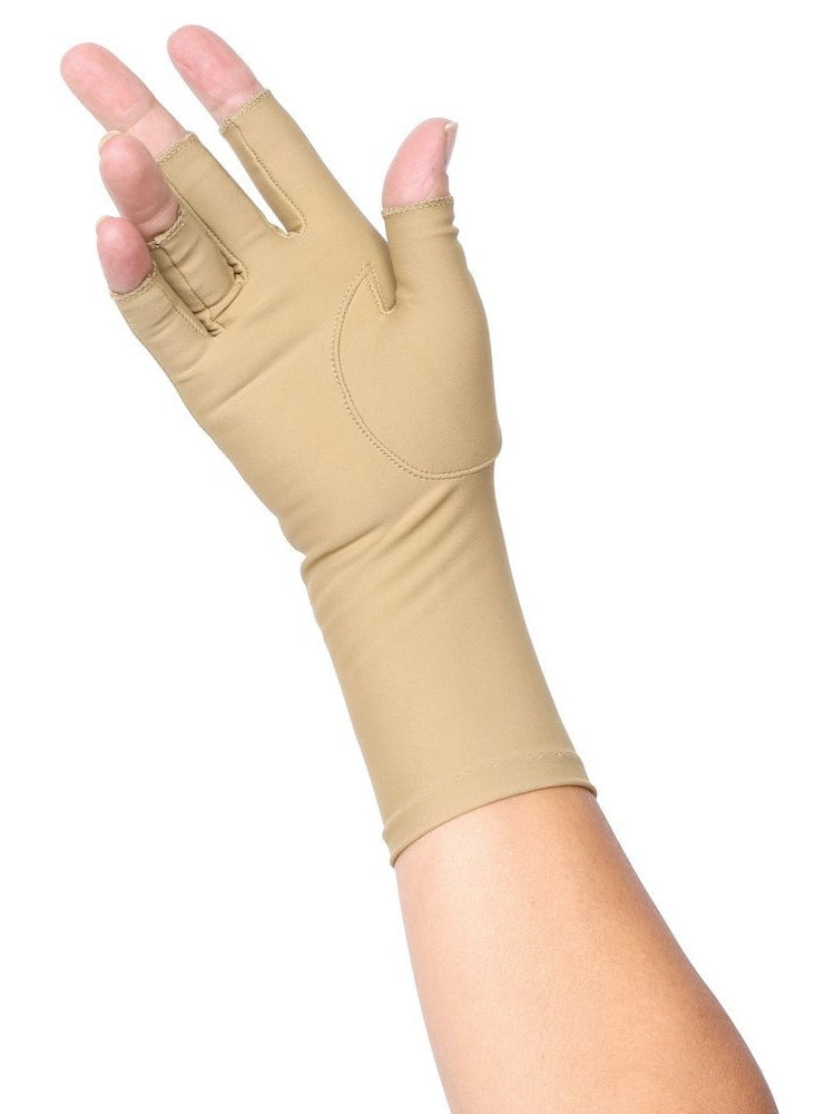 Women's Light Compression Beige Fingerless Gloves Set Of Two Pairs