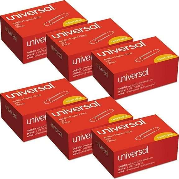 (6 Pack Value Bundle) UNV72220BX Smooth Paper Clips, Wire, Jumbo, Silver, 100/Box