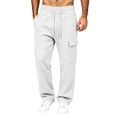 thumbnail image 2 of Mens Cargo Sweatpants with Multiple Pockets Elastic Waist Drawstring Casual Fashion Relaxed Fit Wide Leg Joggers White 2XL, 2 of 7