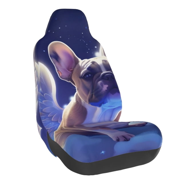 Wukai Night Sky Winged French Bulldog Full Set Car Seat Covers with Soft Padding Universal Auto Front Seats Protector and Cushion Mat