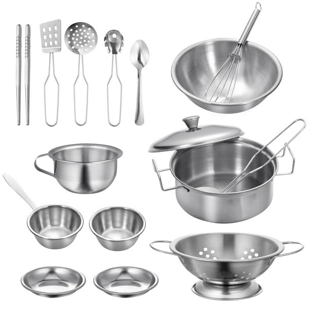 Ollas y sartenes para niños, juguetes de cocina, utensilios de cocina de  acero inoxidable, juego de ollas y sartenes para niños, niñas, niños  pequeños