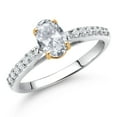 thumbnail image 2 of Gem Stone King 10K White and Yellow Gold White Topaz and White Lab Grown Diamond Engagement Ring for Women (1.18 Cttw, Oval 7X5MM, Gemstone November Birthstone, Size 8), 2 of 4