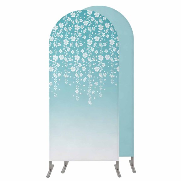 Weeping Flowers Wedding Arch Cover,Stretchy Spandex Arch Backdrop Stand Covers 7.2 FT,Teal Ombre Spring Floral Botanical Art Round Top Arched Backdrop Cover for Birthday Party Ceremony Baby Shower
